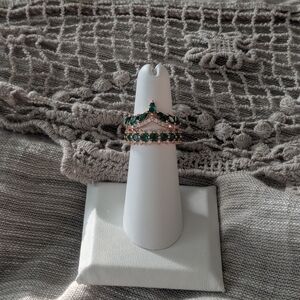 Elegant Green Gemstone Tiara Ring Set